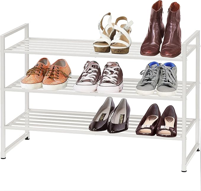 SIMPLE HOUSEWARE 3-Tier Stackable Metal Panel Shoes Rack, White