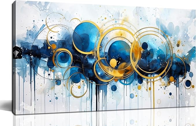 JKWALL77 Abstract Painting Wall Art - Bedroom Wall Decor - Blue Pictures for Living Room Ready to Hang Size 20" x 40"