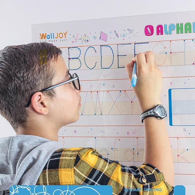 Large Handwriting Practice Dry Erase Board – 42x16” Alphabet Tracing, Reusable Writing Board for Kids, Adhesive-Free Clear Whiteboard Sticks to Any Smooth Surface, for Home & Classroom