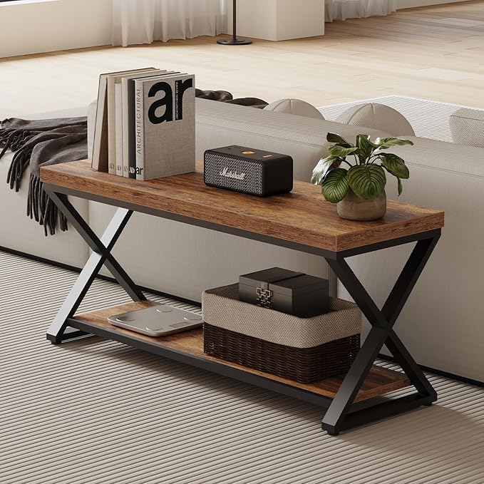 IBF Wooden Bench Indoor, Wood Entry Way Bench with Shoe Storage Rack for Entryway, Industrial Entryway Bench Seat for Foyer Bedroom Living Room Entrance Organization, Rustic Brown Oak, 39 Inch Long