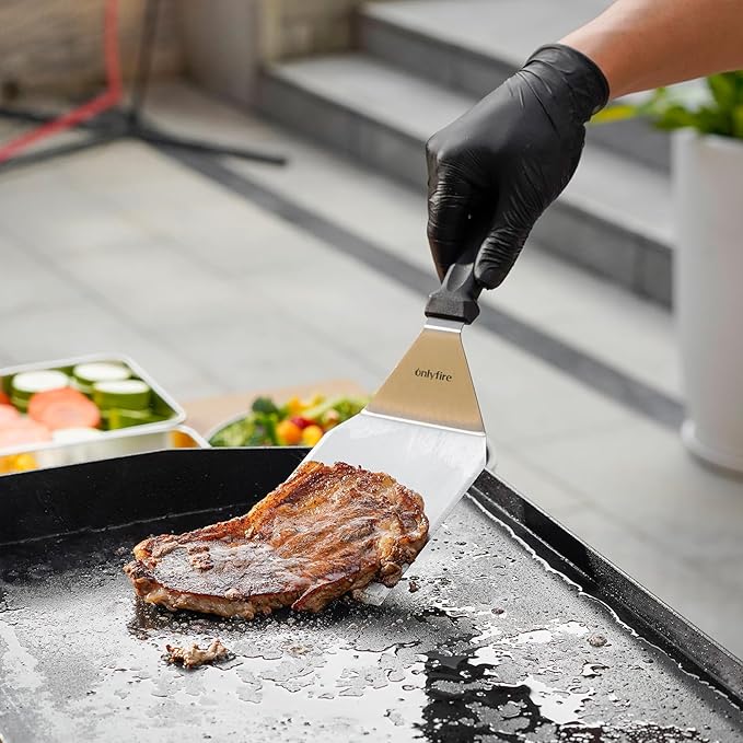 onlyfire 3PCS Stainless Steel BBQ Griddle Tools, Multifunctional Grill Utensil Set Including 2 Wide Spatulas, 1 Chopper/Scraper for Blackstone and Camp Chef