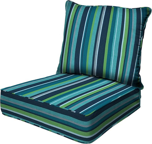 Honeycomb Outdoor Deep Seat, 24 x 23, Stripe Poolside Chair Cushion for Patio Furniture