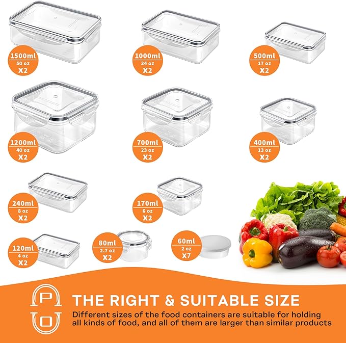 54 PCS Food Storage Containers with Lids Airtight (27 Lids &27 Containers) Leakproof Meal-Prep Kitchen Organization,Stackable Containers for Food Plastic Microwave/Dishwasher Safe with Labels & Pen