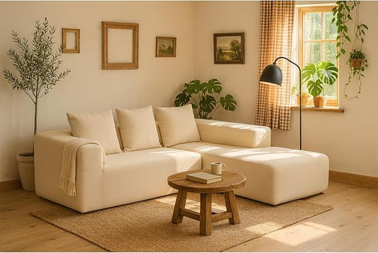 KEIKI L-Shape Cloud Sectional Sofa, 96” Modern Modular Boneless Couch with Left Chaise Lounge, Upholstered Couches for Living Room Bedroom, Beige