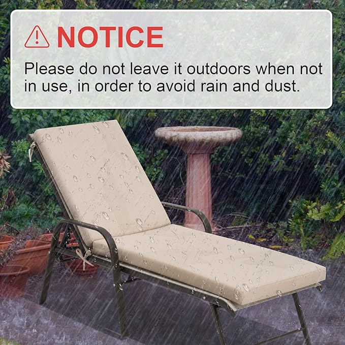 Crestlive Products Chaise Lounge Cushion Outdoor, 72x21 Inch, Waterproof & 3-Year Fade Resistant Lounge Chair Cushion for Outdoor Furniture, Patio Cushion for Pool, Lawn, Deck, Beige