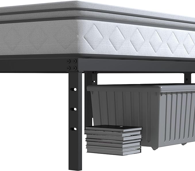 14 Inch Full Size Bed Frame No Box Spring Needed, Heavy Duty Metal Platform Bed Frame Full Support Up to 3000 lbs, Easy Assembly, Noise Free, Black