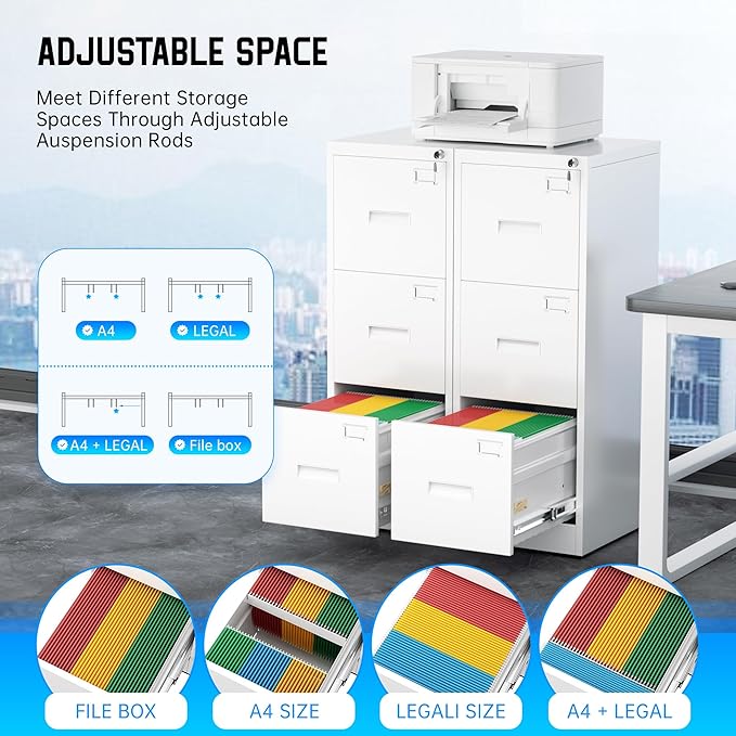 Greenvelly 18" D File Cabinet, 3 Drawer Filing Cabinet with Lock, Locking Vertical File Cabinet for Home Office, White Metal File Cabinet for Hanging Letter/Legal Folders, Easy Assemble
