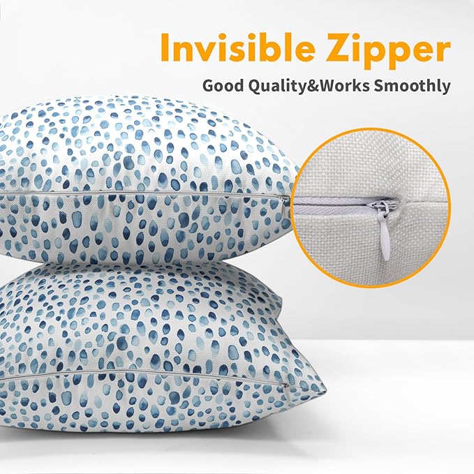 Kawani Blue and White Polka Dot Pillow Covers 24x24 Inch Set of 2 Blue Rain Drop Print Outdoor Decorative Throw Pillows Modern Boho Accent Pillowcases Cushion Covers for Home Couch Decor