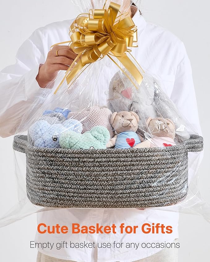 KALLAX Small Woven Basket, 14 x 10 x 5.6 Inches, Small Storage Baskets for Organizing, Gift Baskets Empty, Cute Rope Shelf Closet Storage Bins for Shelves, Dog Toy Basket, Mixed Black