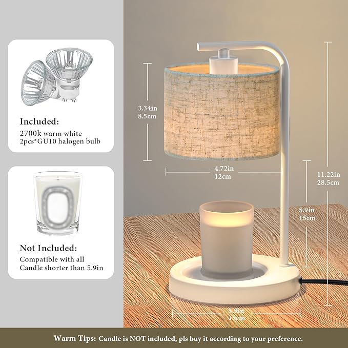 White Candle Warmer Lamp with Timer Dimmer, Electric Candle Warmer Wax Heater, Birthday Gifts for Women Her Mom, House Warming Gifts New Home