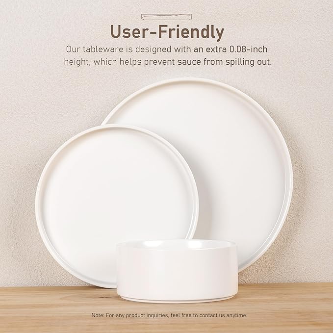 GBhome Ceramic Dinnerware Sets for 6, Matte Stoneware Plates and Bowls Sets,Chip and Scratch Resistant Dishes, Dishwasher & Microwave Safe, Oven safe,Reactive Glaze-White