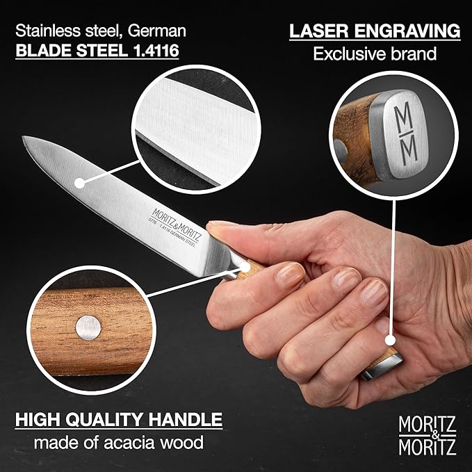 Professional Kitchen Knife 5 inches - All-Purpose Chef's Knife for Meat, Vegetables & More - Cooks Knife with Ergonomic Acacia Wood Handle - German Knife Steel