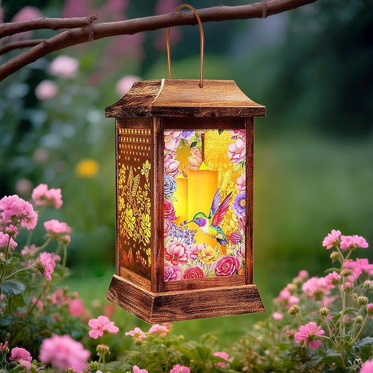 Hummingbird Solar Lanterns Outdoor Waterproof, Metal & Glass Hanging Lights Garden Decor, Birthday Gifts for Women Mom Grandma Mothers Day, Decorative Lights for Outside Yard Patio Backyard Porch