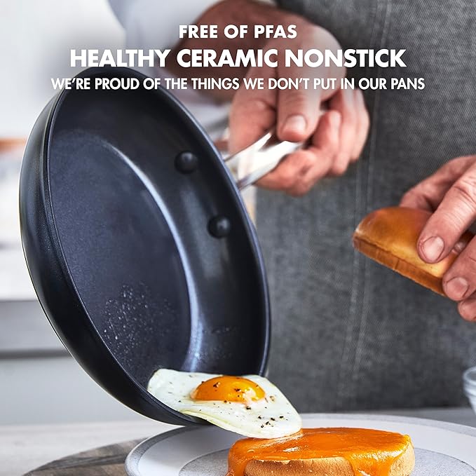 GreenPan Chatham Black Prime Midnight Hard Anodized Healthy Ceramic Nonstick, 12" Frying Pan Skillet with Lid, PFAS-Free, Dishwasher Safe, Oven Safe, Black