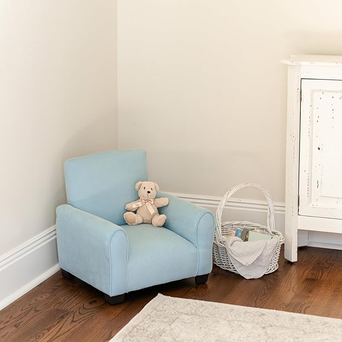 Kid Rocking Chair for Toddlers, Child Chair for Little Kids, Upholstered Toddler Armchair for Children, Comfy and Cute Little Kid Chairs (Legs, Light Blue)