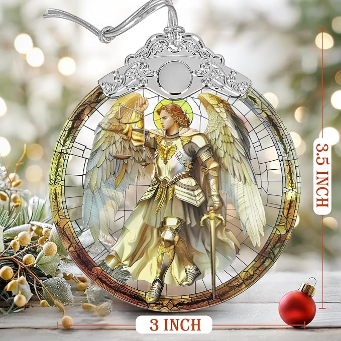 Christmas Ornaments, 3" Stained Glass Christmas Decor, Archangel Michael Ornaments for Christmas Tree, Christmas Tree Decorations, Gifts for Men, Perfect for Holiday Party, Window, Tree, Home Decor