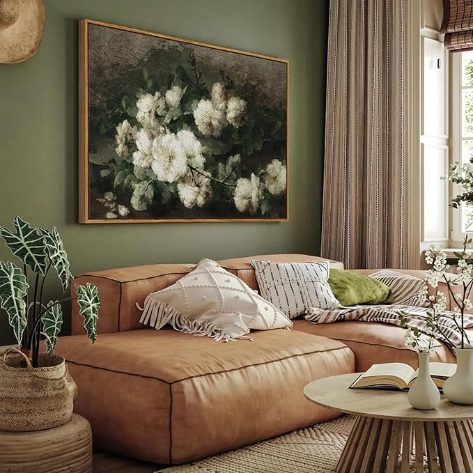 InSimSea Framed Canvas Wall Art Vintage Decor, Home Decor Vintage Flowers Modern Farmhouse Decor, Canvas Wall Art for Living Room, French Country Decor Wall Prints, 24"x36"