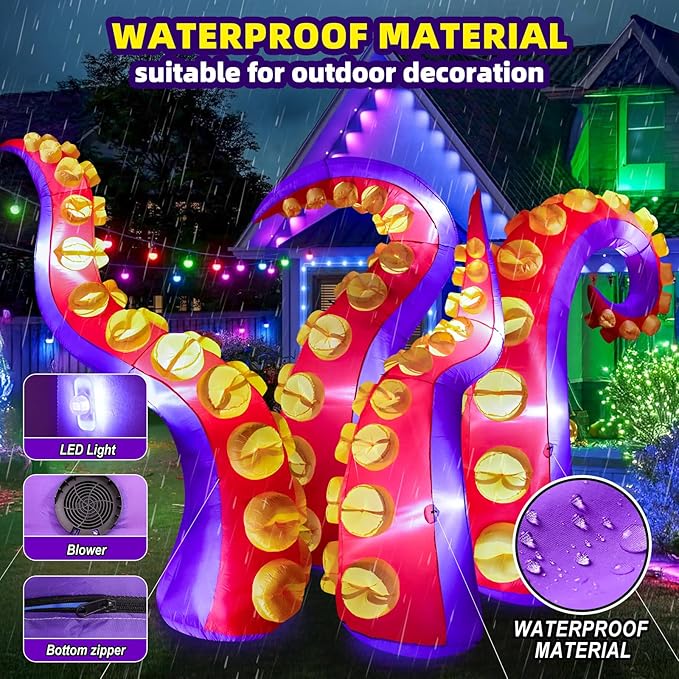 Max Fun 4pcs Halloween Inflatables Octopus Tentacles Outdoors Decorations with LED Lights Built-in Blow Up Yard Decoration for Outdoor Garden Lawn (8FT- Halloween Inflatables Octopus Tentacle)