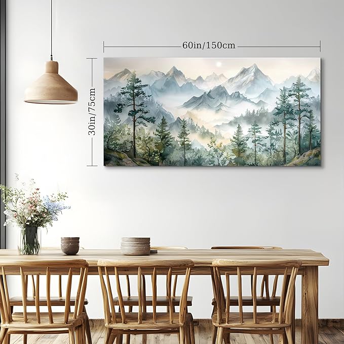 SERIMINO Large Canvas Wall Art for Living Room, Mountain Forest Landscape Canvas Prints Paintings, Nature Scenery Wall Decor, Green Modern Home Bedroom Bathroom Pictures Home Decor 30"X60"