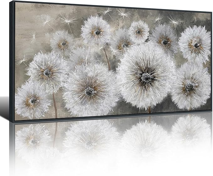 Pogusmavi Dandelion Wall Art Farmhouse Wall Art for Living Room Pictures for Bedroom Wall Decor Canvas Paintings Framed Wall Art for Bedroom Office Artwork Wall Decor Textured Art 30×60IN