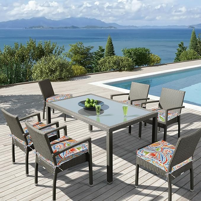 Outdoor Chair Cushions 19 x 19 Inch Set of 4 Water Resistant Seat Cushions with Ties, Outdoor Cushions for Patio Furniture with 3-Year Fade Resistant