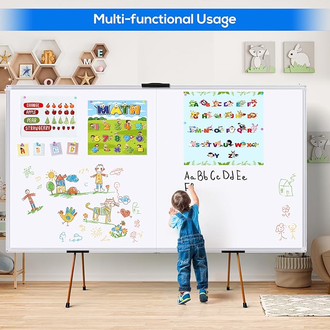 Magnetic White Board Dry Erase Board for Wall，72" x 48" (6ft x 4ft) Wall-Mounted Aluminum Frame Marker Board, Foldable Portable Whiteboard with a Long Pen Tray for School, Classroom, Office & Home
