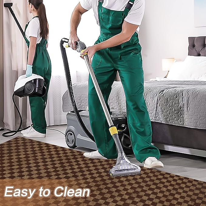 3' x 50' Runner Rugs with Rubber Backing, Indoor Outdoor Utility Carpet Runner Rugs, Checkered Brown, Can Be Used as Aisle for The RV and Boat, Laundry Room and Balcony