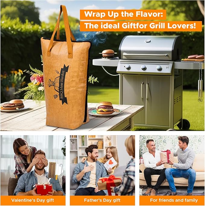 Reusable BBQ Blanket for Resting Meat - Insulated Smoker Grilling Bag with Wide Mouth for Large Brisket Pork Shoulders, and Turkeys Perfect BBQ Accessory & Gift for Men (15in)