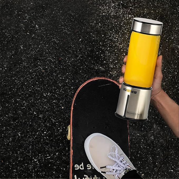 Portable Smoothie blender ROSEVIEW Glass bottle USB rechargeable mini Handheld Ice Shakes Cup 2 speed blend juicer Cordless Personal smoothies maker Fruit mixer (Stainless)