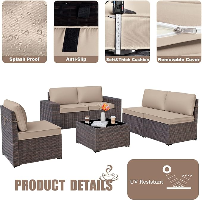 Kurapika 9 Pieces Patio Furniture Set, Rattan Sofa Set, Outdoor Conversation Sets w/Swivel Rocking Chairs Patio Sectional Sofa w/4 Inch Cushion, Sand