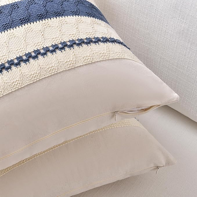 Fancy Homi Set of 2 Dusty Blue Vintage Decorative Throw Pillow Covers 18x18 Inch for Couch Bed Sofa Chair Bedroom, Rustic Retro Square Cushion Case, Modern Farmhouse Boho Living Room Decor Indoors