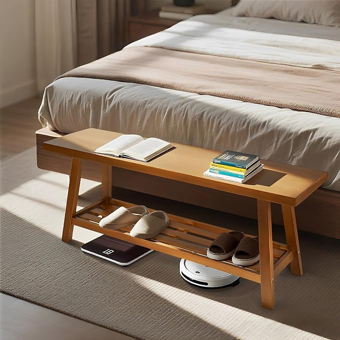 31.5" Farmhouse Solid Wood Bench, Small Long Rustic Storage Entryway Bench for Indoor, Bedroom,Dining Room, Living Room and Hallway