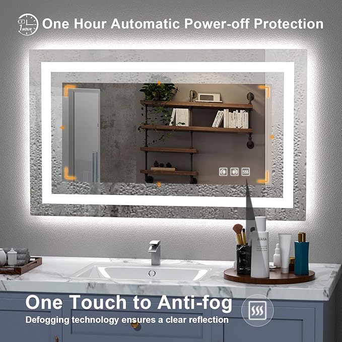 LED Mirror for Bathroom, 40x24 Inch Backlit + Front Lighted Bathroom Vanity Mirror with Lights for Wall, Double Light Strips, 3 Colors, Shatter-Proof, Anti-Fog and Brightness Memory