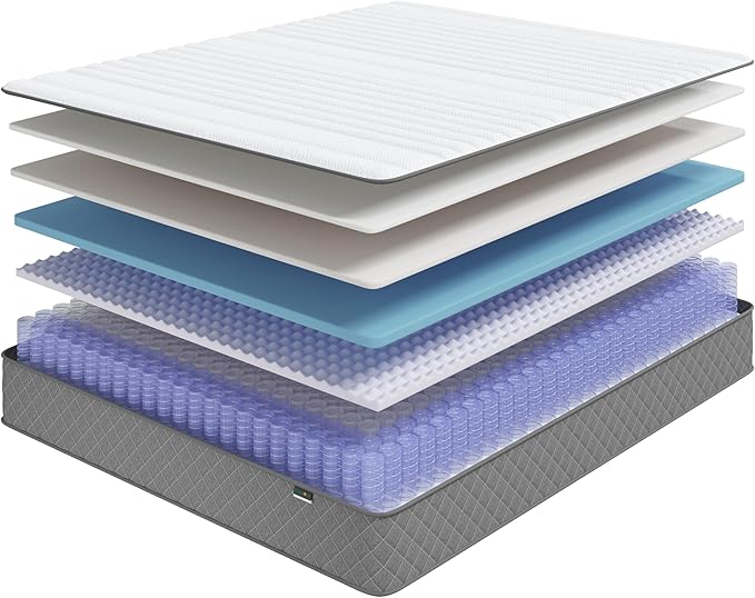 Firm Queen Mattress,10 Inch Hybrid Queen Size Mattress in a Box with Gel Memory Foam, Pocket Innerspring, Pressure Relief, Motion Isolation, Non-Fiberglass - Firm