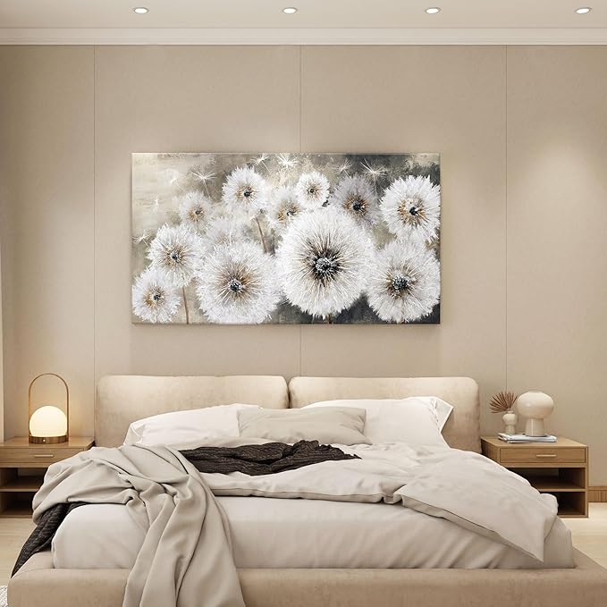 Pogusmavi Dandelion Farmhouse Wall Art for Living Room Pictures for Bedroom Wall Decor Canvas Paintings Framed Wall Picture for Bedroom Office Artwork Wall Decor Textured Art 30×60IN