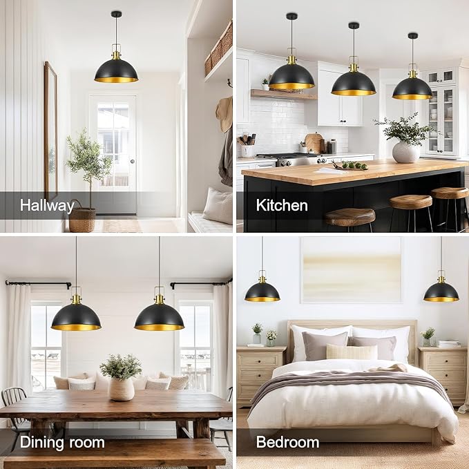 18 Inch Black Farmhouse Pendant Lights for Kitchen Island Industrial Haning Lamp Adjustable Height Vintage Dome Hanging Light Fixtures for Barn, Dining Room