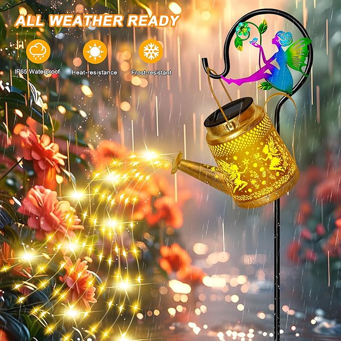 Solar Watering Can Lights Outdoor Garden Decor, Large Fairy Hanging Lantern with Shepherd Hook, Waterproof Garden Lights for Outdoor Landscape Pathway Yard, Mothers Day Gifts for Mom Grandma