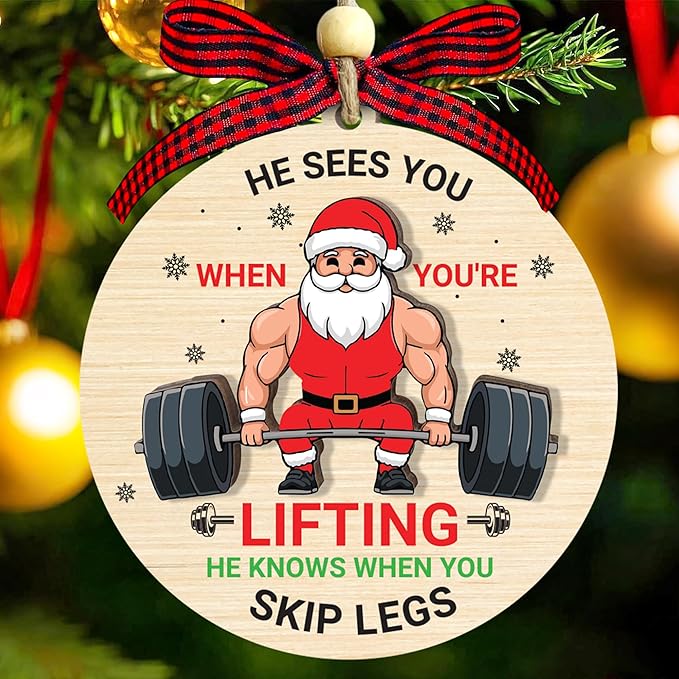 Weightlifting Christmas Ornament 2025-2 Layer Wooden Weightlifting Ornaments for Christmas Tree - Funny Weight Lifting Gifts for Men, Woman - Fitness Hanging Decor for Body Builders Weightlifters