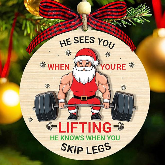 Weightlifting Christmas Ornament 2025-2 Layer Wooden Weightlifting Ornaments for Christmas Tree - Funny Weight Lifting Gifts for Men, Woman - Fitness Hanging Decor for Body Builders Weightlifters