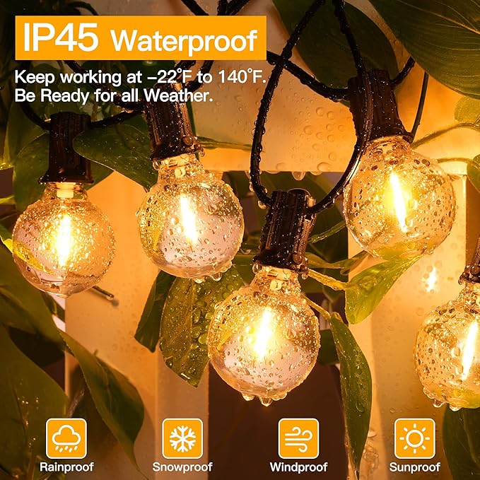 Ollny 25FT Outdoor String Lights, Waterproof Connectable Shatterproof Outside Light with 13 Edison + 1 Spare LED Bulbs Plug in, Patio Lights for Indoor Balcony Porch Camping Deck