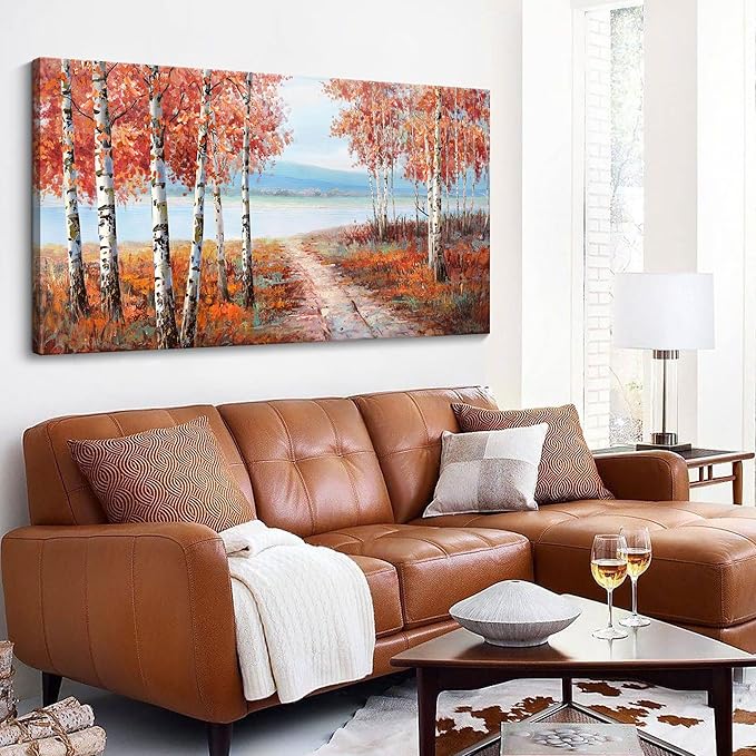 YDYSUNE Large Painting Wall Art Expertly Picture for Living Room Red and White Home Bedroom Decoration Tree Framed Artwork Decor 24X48