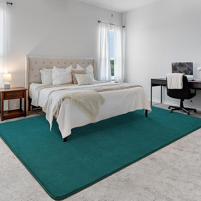 Soft Rugs for Living Room 5x7 Teal Green, Minimalist Area Rug for Bedroom Nursery Dining Table Dorm, Throw Rugs for Men Boys Girls Kids Room Indoor Floor Carpets