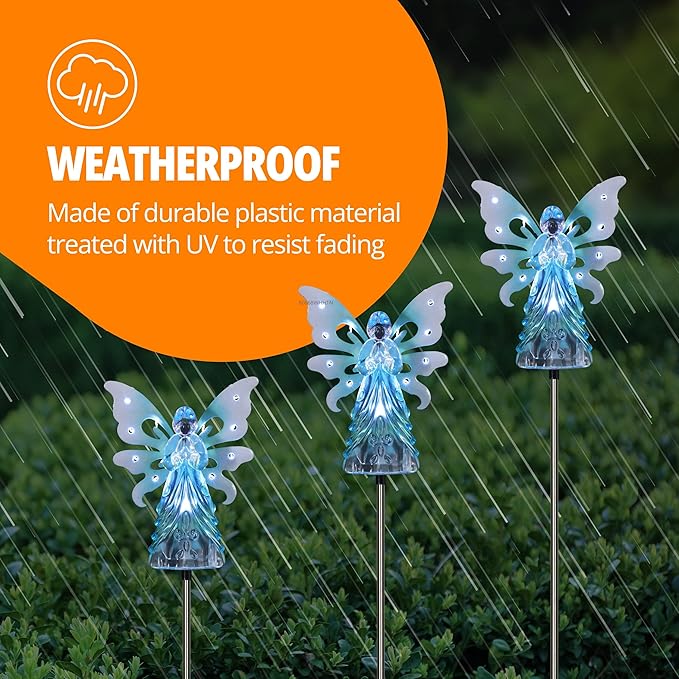 Exhart Garden Solar Lights, Decorative Angel Garden Stake, 13 LEDs, Cute Yard and Pathway Decor, Blue, 7 x 40 Inch