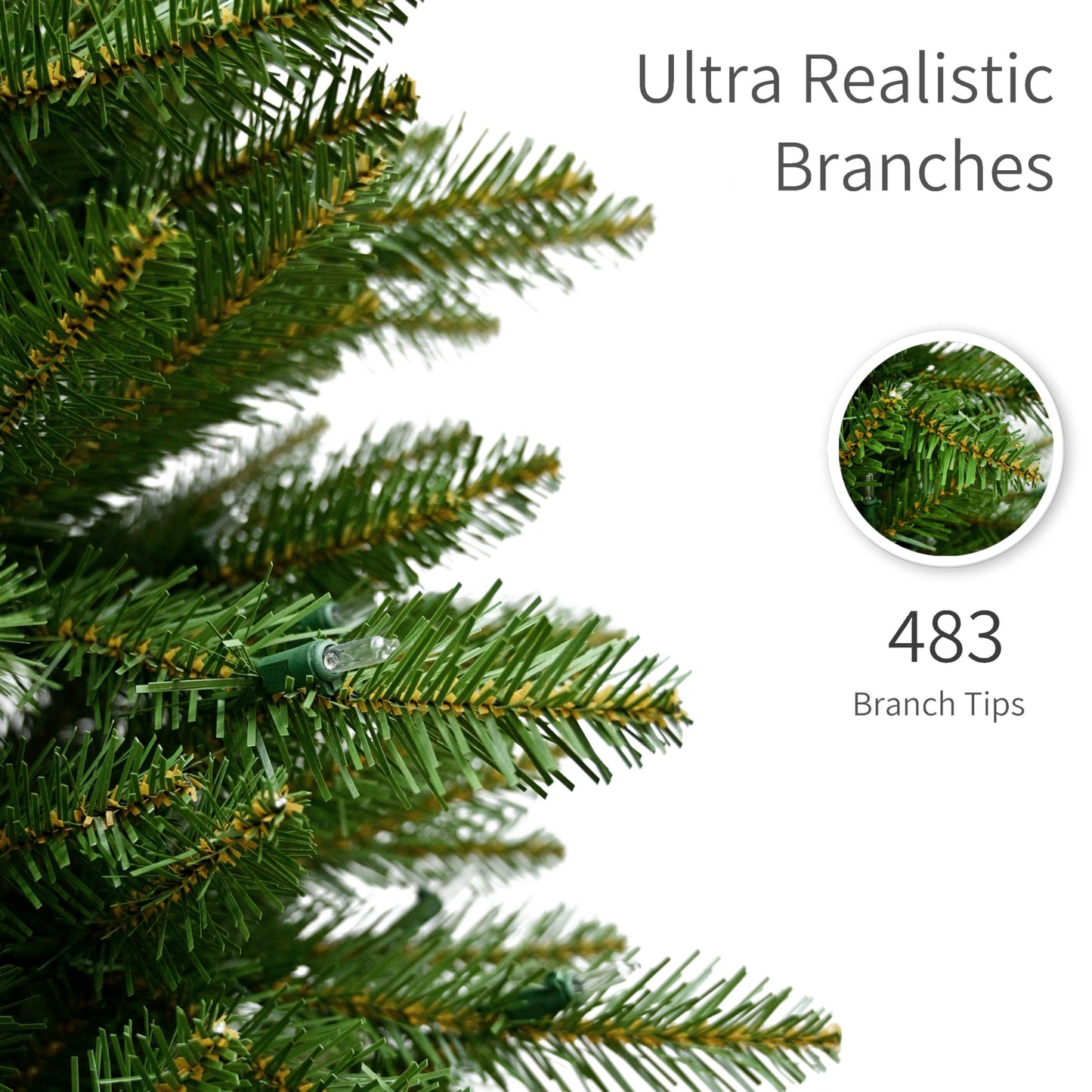 Puleo International 4.5ft Pre-Lit Slim Fraser Fir Christmas Tree with 483 Clear Lights, 150 Realistic Dense Branch Tips, Easy Setup Artificial Trees with Sturdy Metal Stand