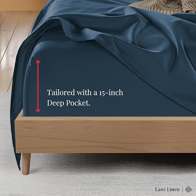 LANE LINEN Split Sheets Set for Adjustable Beds - King Size - 5 Pieces - Denim Sateen Weave