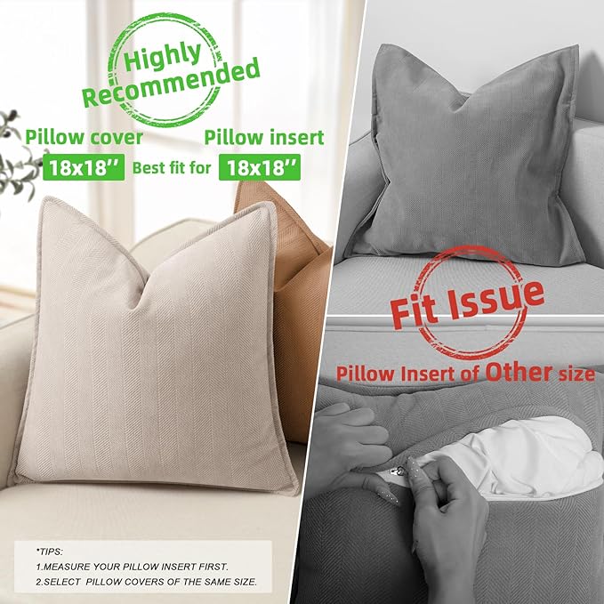 ZWJD Beige Pillow Covers 18x18 Inch Set of 2 Chenille Throw Pillow Covers with Elegant Design Soft and Luxurious Decorative Throw Pillows for Couch, Bed, and Home Decor(Beige)