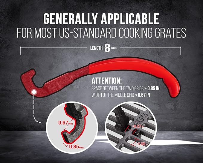 Universal Grill Grate Lifter Tool - Hot Surfaces Handling Cooking Grid Lifter Gripper with Non-Slip and Anti-scalding Coating Handle fits Most Heavy-Duty Cast Iron and Stainless Grates