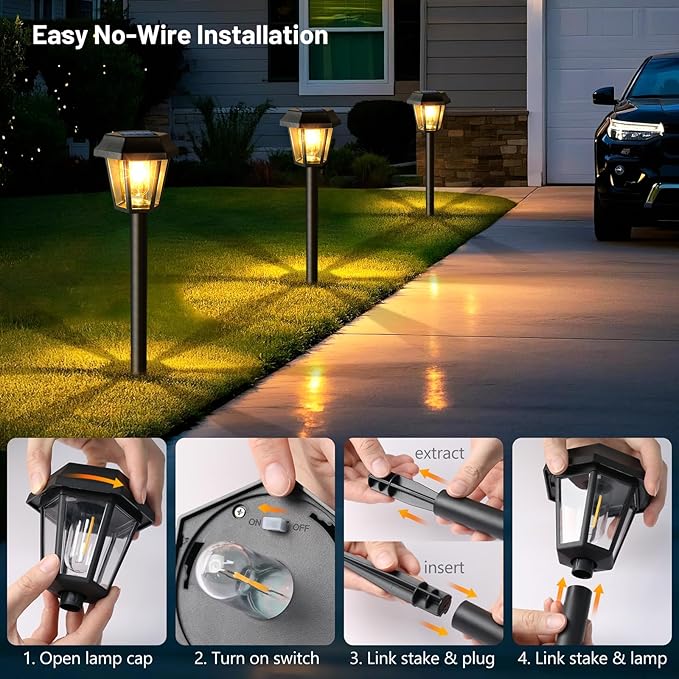 Solar Pathway Lights Outdoor 8 Pack Solar Lights Outdoor Waterproof with 3000K Tungsten Filament Bulb, Decor Driveway Lighting for Yard Garden Landscape Walkway Path Lawn Father's Day (Warm White)