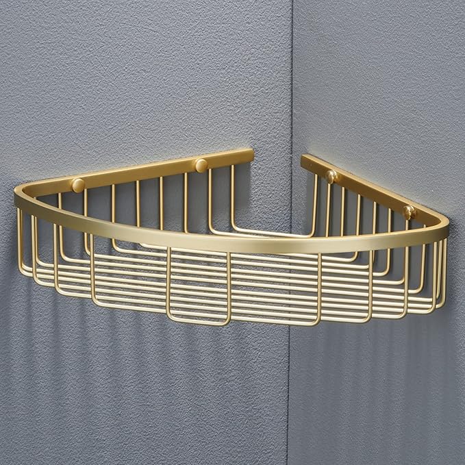 Bathroom Corner Shower Caddy Organizer, Corner-Hollow Design, SUS304 Stainless Steel Heavy Duty Rust-Proof Bathroom Shelf Organizer Holder, Wall Mounted Storage Rack, Brushed Gold
