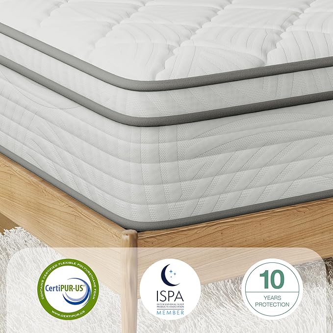 Novilla Twin Mattress, 10 inch Hybrid Mattress Twin Size for Back Pain Relief & Support, Mattresses in a Box with Comfortable Foam & Individually Pocket Spring, Certipur-Us Certified
